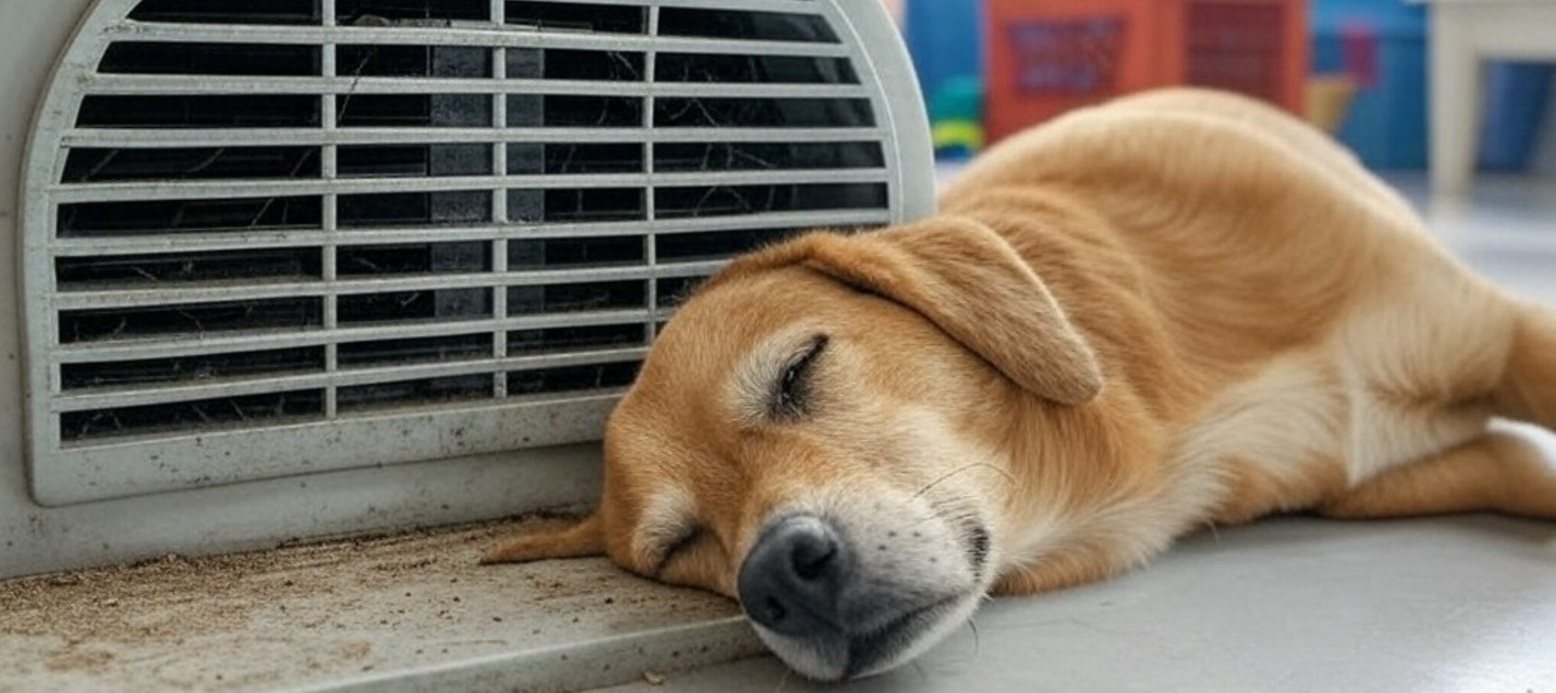 Dog-Sleeping-in-Front-of-Air-Vent-at-Doggy-Daycare