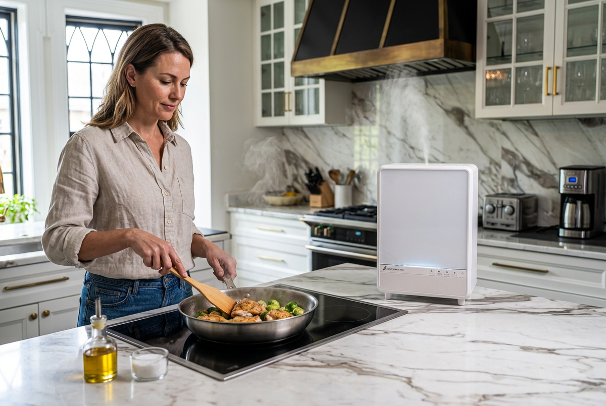 UX4 near a mother cooking in a bright kitchen